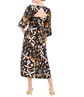 Mestiza New York Gina Twill Floral Print Boat Neck Elbow Sleeve Midi Dress