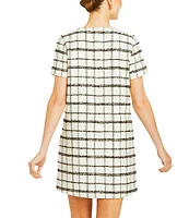 Mestiza New York Isolde Tweed Round Neck Short Sleeve Mini Shift Dress