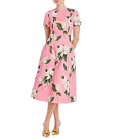 Mestiza New York Lia Floral Print Round Neck Short Sleeve Reversible Midi Dress