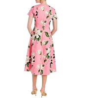 Mestiza New York Lia Floral Print Round Neck Short Sleeve Reversible Midi Dress