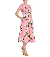Mestiza New York Lia Floral Print Round Neck Short Sleeve Reversible Midi Dress