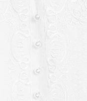 Mestiza New York Linen Blend Elliana Mandarin Collar Puff Sleeve Embroidered Button Front Mini Dress