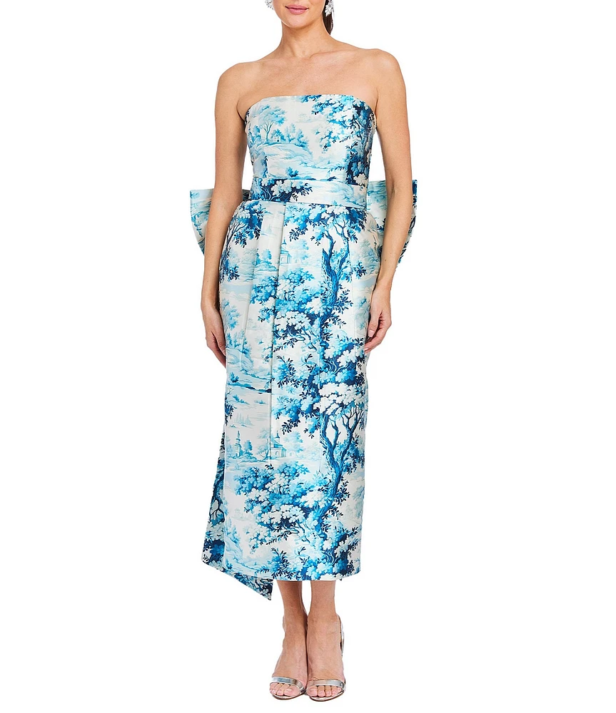 Mestiza New York Lorena Silk Blend Floral Print Strapless Convertible Bow Midi Dress