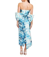 Mestiza New York Lorena Silk Blend Floral Print Strapless Convertible Bow Midi Dress