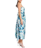 Mestiza New York Lorena Silk Blend Floral Print Strapless Convertible Bow Midi Dress