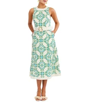 Mestiza New York Louisa Printed Poplin Crew Neck Sleeveless Belted Midi Dress