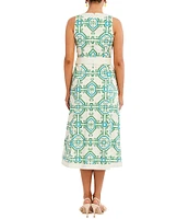 Mestiza New York Louisa Printed Poplin Crew Neck Sleeveless Belted Midi Dress