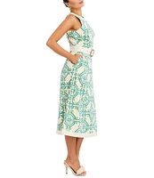 Mestiza New York Louisa Printed Poplin Crew Neck Sleeveless Belted Midi Dress