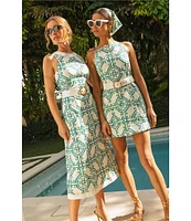 Mestiza New York Louisa Printed Poplin Crew Neck Sleeveless Belted Midi Dress