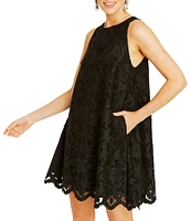 Mestiza New York Lulu 3D Lace Round Neck Sleeveless Mini Shift Dress