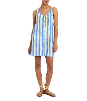 Mestiza New York Mercedes Linen Blend Santorini Stripe Scoop Neck Sleeveless Dress