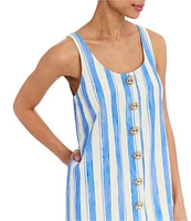 Mestiza New York Mercedes Linen Blend Santorini Stripe Scoop Neck Sleeveless Dress
