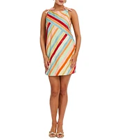 Mestiza New York Payton Stripe Poplin Boat Neck Sleeveless Bow Shoulder Mini Dress
