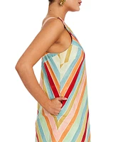 Mestiza New York Payton Stripe Poplin Boat Neck Sleeveless Bow Shoulder Mini Dress