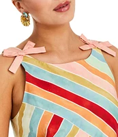 Mestiza New York Payton Stripe Poplin Boat Neck Sleeveless Bow Shoulder Mini Dress