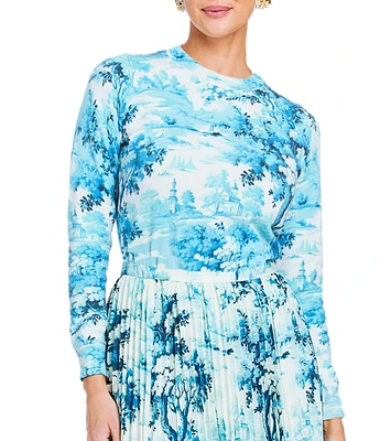 Mestiza New York Phoebe Floral Toile Print Round Neck Long Sleeve Sweater