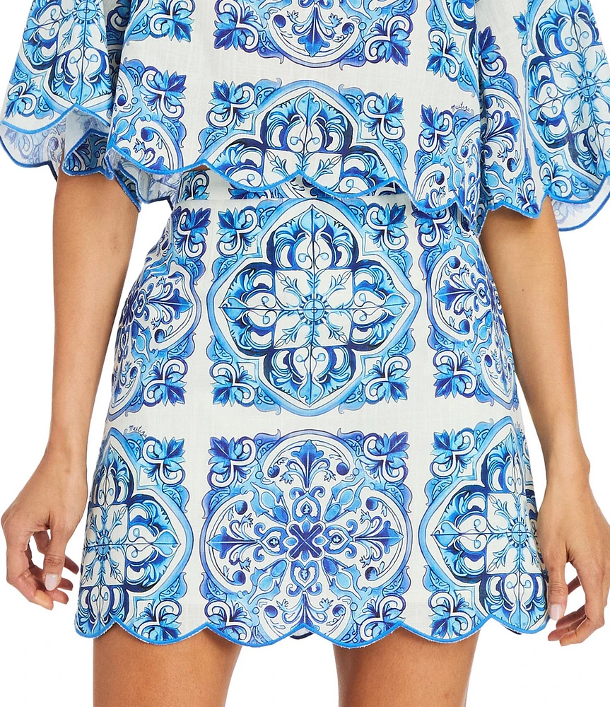 Mestiza New York Pilar Printed A-Line Scallop Mini Skirt