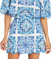 Mestiza New York Pilar Printed A-Line Scallop Mini Skirt
