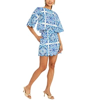 Mestiza New York Pilar Printed A-Line Scallop Mini Skirt
