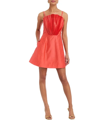 Mestiza New York Scallopini Linen Blend Organza Strapless Sleeveless Pleated Bodice A-Line Mini Dress