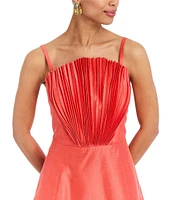 Mestiza New York Scallopini Linen Blend Organza Strapless Sleeveless Pleated Bodice A-Line Mini Dress