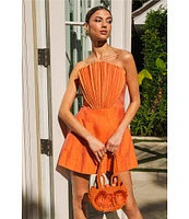 Mestiza New York Scallopini Linen Blend Organza Strapless Sleeveless Pleated Bodice A-Line Mini Dress