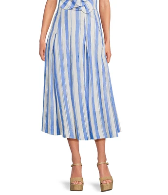 Mestiza New York Seville Santorini Stripe Linen Blend Pleated Coordinating Midi Skirt