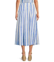 Mestiza New York Seville Santorini Stripe Linen Blend Pleated Coordinating Midi Skirt