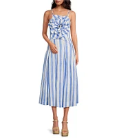 Mestiza New York Seville Santorini Stripe Linen Blend Pleated Coordinating Midi Skirt