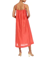 Mestiza New York Solenn Linen Blend Organza Square Neck Sleeveless Floral Applique Midi Dress