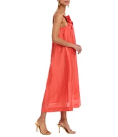 Mestiza New York Solenn Linen Blend Organza Square Neck Sleeveless Floral Applique Midi Dress