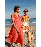 Mestiza New York Solenn Linen Blend Organza Square Neck Sleeveless Floral Applique Midi Dress