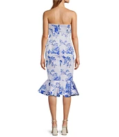 Mestiza New York Stephanie Bow Jacquard Floral Print Sweetheart Neck Sleeveless Midi Dress