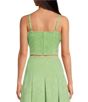 Mestiza New York Tonal Jacquard Corazon Sweetheart Neck Spaghetti Strap Bow Coordinating Cropped Top