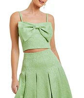 Mestiza New York Tonal Jacquard Corazon Sweetheart Neck Spaghetti Strap Bow Coordinating Cropped Top