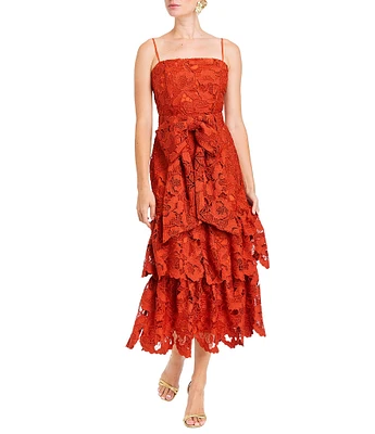 Mestiza New York Vanessa Laser Cut Lace Tiered Tie Front Dress