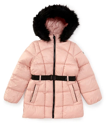 Michael Kors Big Girls 7-16 Belted Stadium-Length Hooded Puffer Jacket