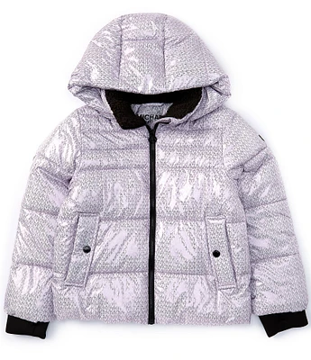 Michael Kors Big Girls 7-16 Long Sleeve Fleece-Lined Printed Puffer Hooded Jacket