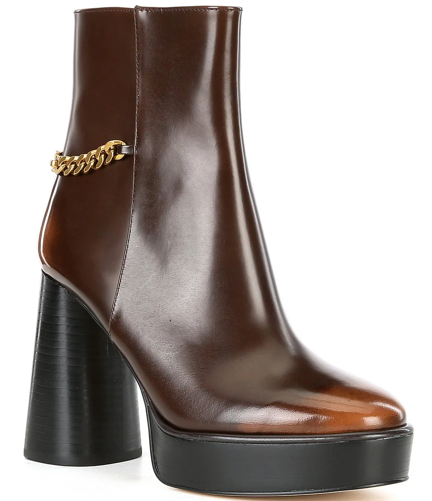 Michael Kors Carlisle Leather Logo Chain Platform Booties