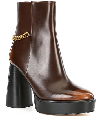 Michael Kors Carlisle Leather Logo Chain Platform Booties