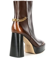 Michael Kors Carlisle Leather Logo Chain Platform Booties