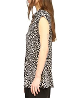 Michael Kors Cheetah Print Collared Neckline Cap Sleeve Top