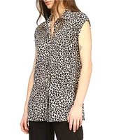 Michael Kors Cheetah Print Collared Neckline Cap Sleeve Top