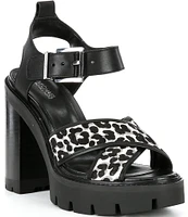 Michael Kors Colby Cheetah Print Calf Leather Lug Platform Sandals