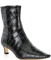 Michael Kors Cosmo Crocodile Embossed Leather Kitten Heel Dress Booties