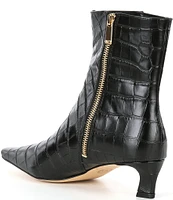 Michael Kors Cosmo Crocodile Embossed Leather Kitten Heel Dress Booties