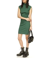 Michael Kors Cotton Stretch Funnel Neck Cap Sleeve Mini Sheath Dress