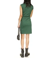 Michael Kors Cotton Stretch Funnel Neck Cap Sleeve Mini Sheath Dress