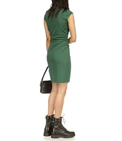 Michael Kors Cotton Stretch Funnel Neck Cap Sleeve Mini Sheath Dress