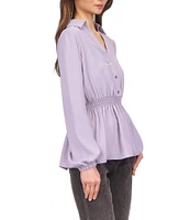 Michael Kors Crepe Long Sleeve Collared Button Front Peplum Shirt